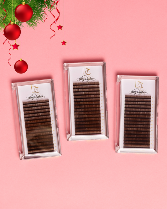 Καφέ Μεταξωτές Βλεφαρίδες One by One – C Curl – Mix 8-15mm (16 Σειρές)