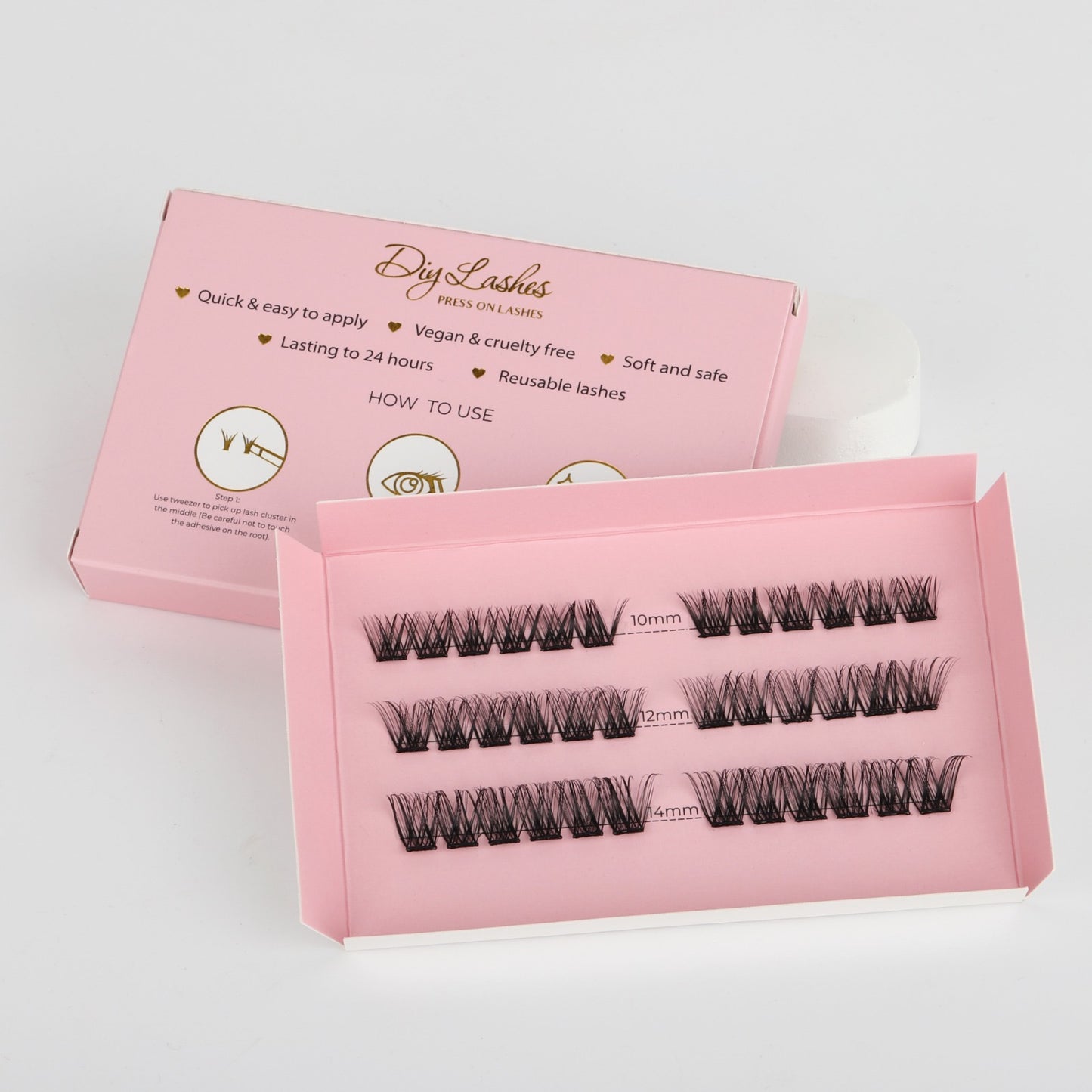 DIY Press-On Lashes – Αυτοκόλλητες Βλεφαρίδες σε Τουφάκια, up to 6 applications (10mm, 12mm & 14mm)